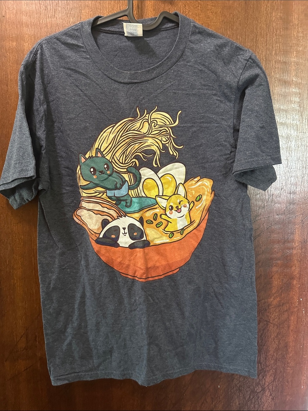 Cute Ramen Bowl Graphic Tee - Charcoal with Colorful Print